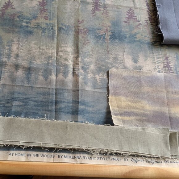 Fabric Remnants Muted Blues, Greys, Purple "At Home in the Woods" - Picture 4 of 7